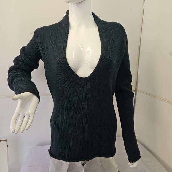 Loyandford Heavy Wool Sweater Hunter Green Tight Knit Deep V Neck Women M - Picture 8 of 10